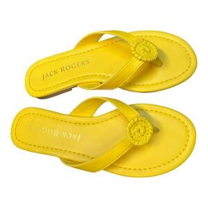 JACK ROGERS Rowan Leather Flip Flops Padded Insole Slip On Yellow 6 NIB
